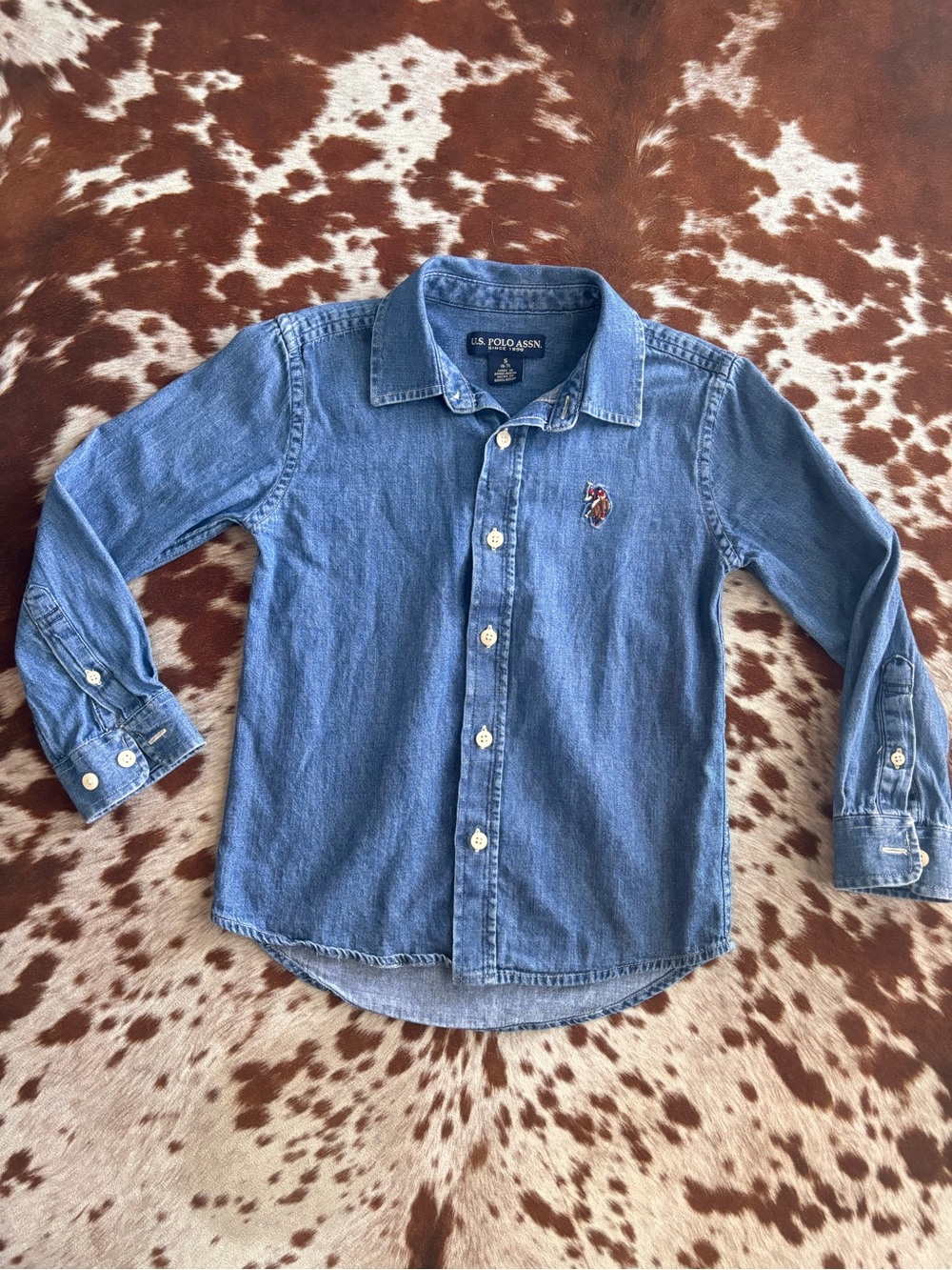 U.S. Polo Assn. Long-Sleeve Denim Button-Down Shirt - Blue size 6 7